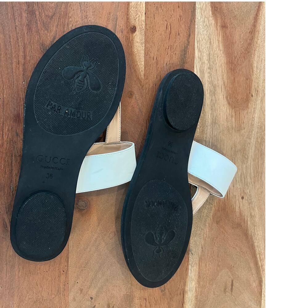 6 Gucci Double G Leather Thong Sandals in white leather Flip Flops Flats - Picture 8 of 10